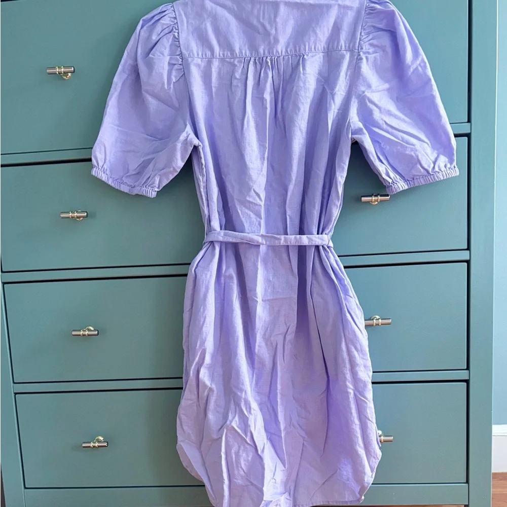 GAP Lavender Linen-Cotton Puff-Sleeve Mini Shirtdress - Picture 4 of 5